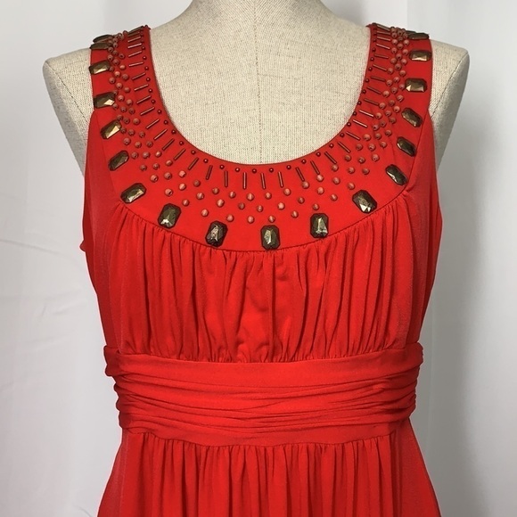 Jones Wear Beaded Ruffle Midi Dress - Red, Size 8 - Picture 2 of 10